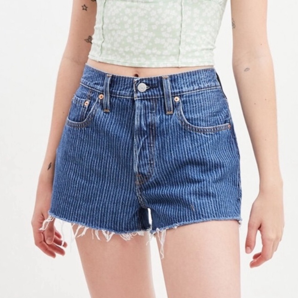 Levi’s 501 High Rise Cutoff Pinstripe Denim Shorts